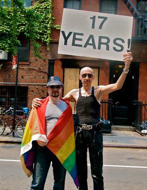 A couple in last year's gay pride parade